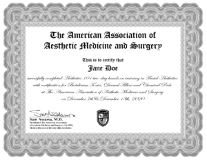 Sample AAAMS Aesthetics 101 certificate